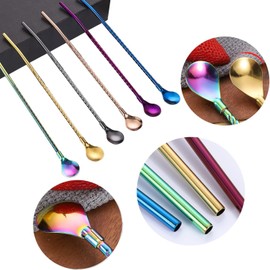 14 Pieces Stainless Steel Drinking Straws Spoons, BetterJonny Drinking Straws Spoons 2 in 1 Spoon Straws Reusable Straws Spoon Ideal as Latte Macchiato and Cocktail Spoon (7 Colours)