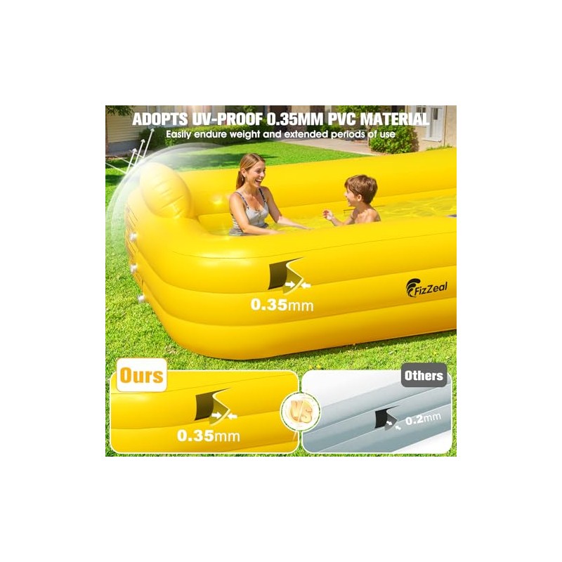 FizZeal Inflatable Pool with Lights,Solar Duck Inflatable Swimming Pool for