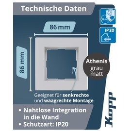 Kopp ATHENIS 1-Way Cover Frame in Matte Grey - 86 x 86 x 9.5 mm - Frame for Sockets & Switches - Elegant Socket Frame Made of Matte Plastic - High-Quality Light Switch Frame