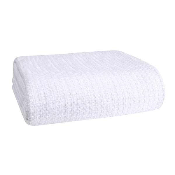 BELIZZI HOME 100% Cotton Bed Blanket, Breathable, King Size, Cotton Thermal Blankets, Perfect for Layering Any Bed for All Season, White