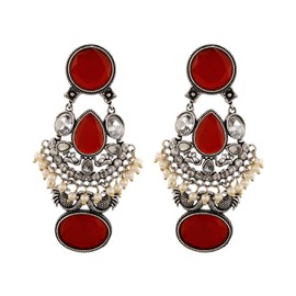 Efulgenz Indian Earrings for Women Bohemian Floral Pink Chandbali Chandelier Earrings Indian Wedding Jewelry Faux Pearl Crystal Peacock Chandelier Dangle Earring Set Bollywood Bridal Fashion Jewelry