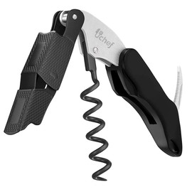 U Chef Sacacorchos de acero inoxidable, destapador/destapa corchos multifuncional premium color negro, saca corchos profesional perfecto para destapar botellas de vino, cervezas y refrescos (1)