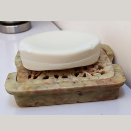 Soapstone Soap Dish – 4.5" Inch Natural Hand Carved Stone Soap Holder Tray for Bathroom, Shower & Kitchen | Eco-Friendly, Handmade, Decorative, Polished Spa Accessory & Luxury Bath Decor Organizer