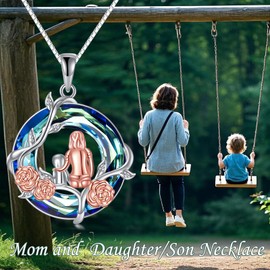 TOUPOP Gifts for Mom Mother Daughters or Sons Necklace 925 Sterling Silver Rose Flower Crystal Pendant Jewelry Mothers Day Birthday Gifts for Women Mom Grandma