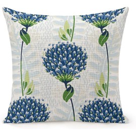 POMOTER Blue Flower White Check Throw Pillow Cover,Traditional Checkered Decorative Pillow Cases Cotton Linen Square Cushion Covers for Sofa Couch,20"x20"