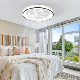 Breezary E27 Ceiling Fans with Lights and Remote, 13 inch Socket Ceiling Fan, Low Profile Flush Mount Ceiling Fan with Reversible DC Motor, 4-Speed 3 Light Chandelier for Bedroom