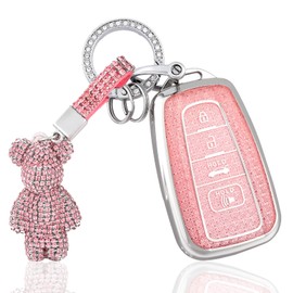 OFF WE GO for Toyota Key Fob Cover with Bear Keychain, Soft TPU Key Case Protection Compatible with Toyota RAV4 Camry Corolla 4Runner Highlander Prius GT86 Avalon C-HR Key Accessories, Pink