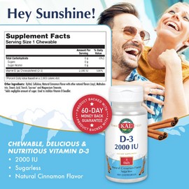 KAL D-3 2000 IU Sugarless Chewable Vitamin Tablets, Cinnamon, 100 Count