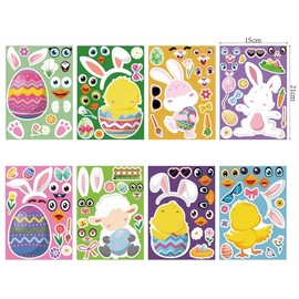 32 Sheets Make Your Own Easter Stickers, Creative Fun Easter Egg Bunny Game Sticker Kits for Easter Kids Birthday Party Favors, DIY Art Crafts Supplies