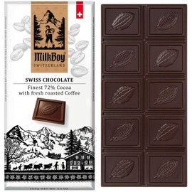 Milkboy Swiss Dark Chocolate with Coffee - 72% Cocoa Chocolate Bars - Gourmet Dark Chocolate Bars - Made in Switzerland - Gluten Free - Sustainably Farmed - Non GMO - Vegan 3.5 oz 5 Pack