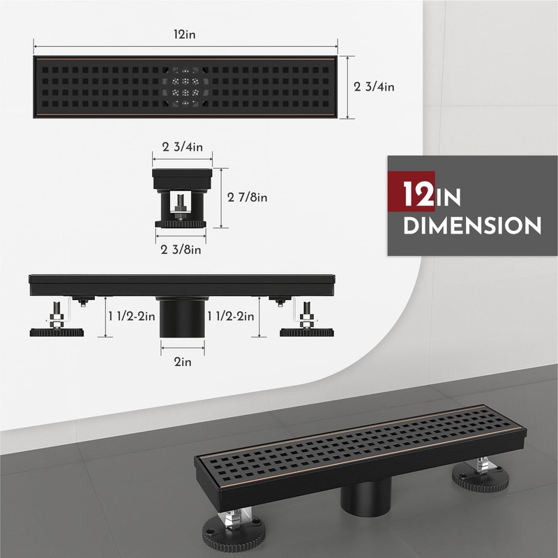WEBANG 12 Inch Linear Shower Drain Rectangular Floor Drain with