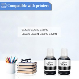 SHUOLEI GI26 Ink Compatible with Canon GI26 GI-26 Refill Ink Bottle work with MAXIFY GX3020 GX4020 GX5020 GX6020 GX6021 GX7020 GX7021 Printer (2-Pack,2 Black Pigment 135ML)