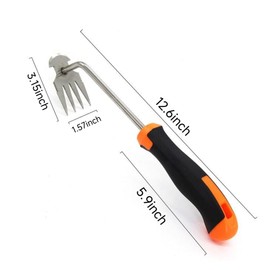 shishiruyizhong Weeding Artifact Weeding Tool,Weeding Weed Puller Tool Stainless Steel Forged 4 Teeth Dual Purpose Weeder, Hand Weeder Tool for Gardening with Long Handle