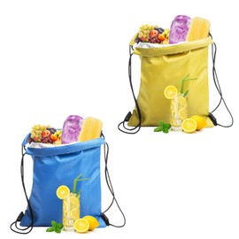 Kühltasche mit Kordelzug, wasserdicht, faltbar, Aluminium-Kühltasche, Mini-Lunchtasche für Arbeit, Schule, Reisen (Himmelblau, Gelb)