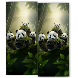 MIEPOS Cute Pandas Bamboo 2 Piece Hand Towels,Panda Green Decor Kitchen Towel Set,14.5x28in Absorbent Dish Handtowels,Soft,Polyester,Functional Decorative Handtowel for Bathroom,Home Use,Bath,Gifts