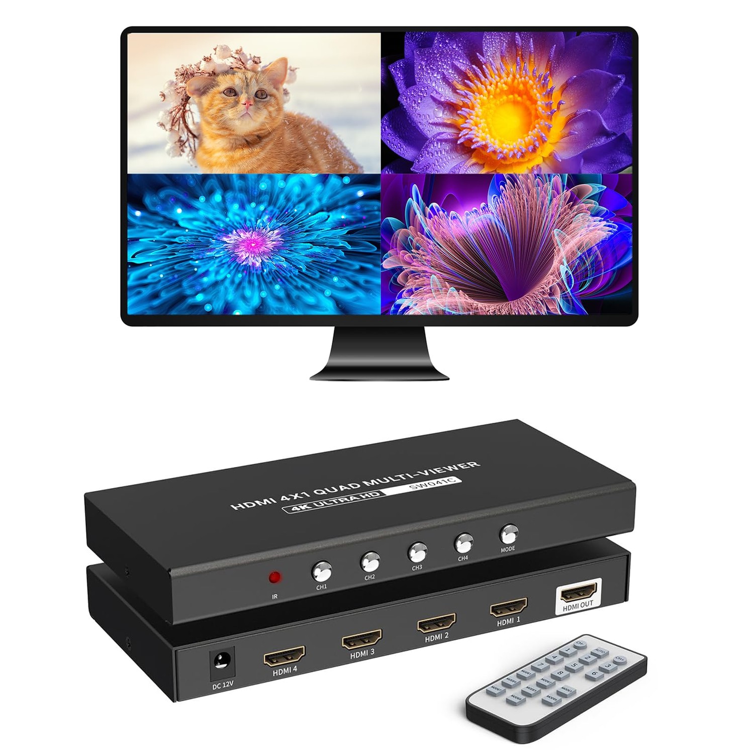 4K HDMI Seamless Multi-Viewer 4x1, 4K@30Hz Quad HDMI Multiviewer ...