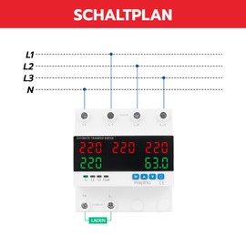 WSPIHO 3 Phase Voltage Protection 230 V 63 A, Automatic Switch with 5-Digit LED Display, Overvoltage Overcurrent Protection for Home Generator Mains Inverter Outdoor