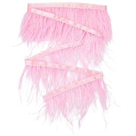 GORGECRAFT 3 m Ostrich Feather Trim Fringe Craft 13 cm Feathers with Satin Ribbon Ornament Accessories for DIY Dress Sewing Clothing Accessories Costumes Decoration Pink
