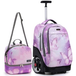NEW TILAMI Rolling Backpack 19 inch with Lunch Bag Wheeled Laptop Backpack Ideal for School and Travel for Girls and Boys, Evening Butterfly (No USB interface)