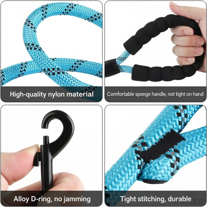 Double Handle Dog Leash 6FT Reflective Rope Lead with Two