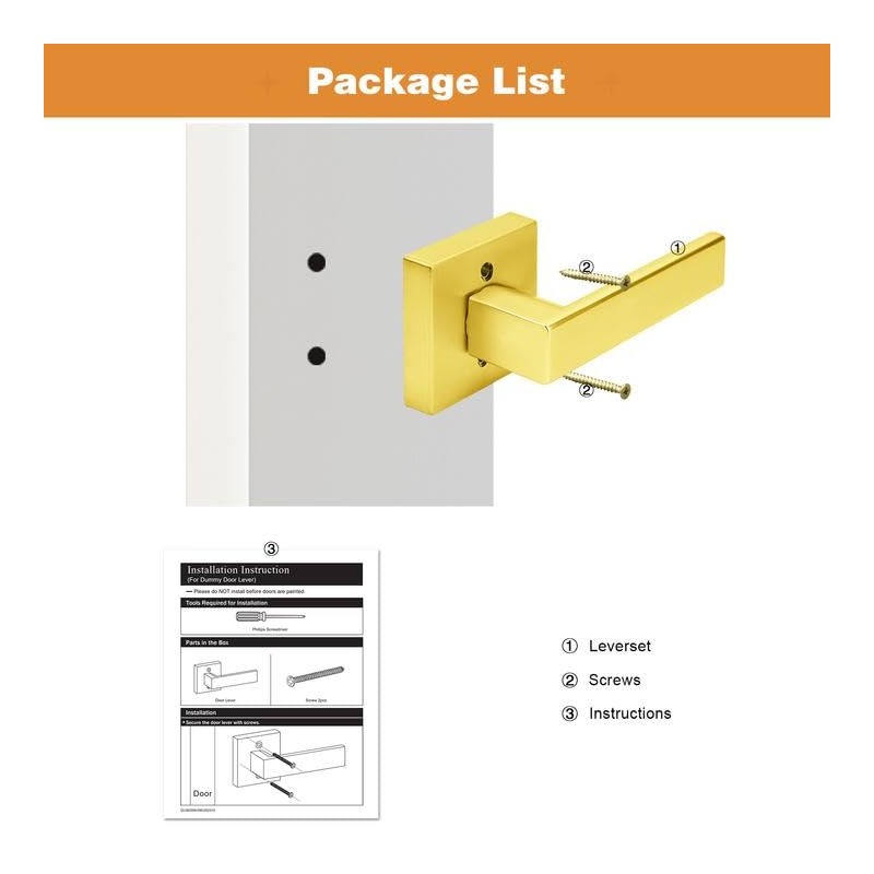 Probrico Brushed Gold Dummy Door Handle Interior Door Levers Square