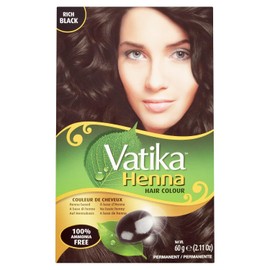 Vatika Naturals Permanent Hair Dye Rich Black, 100% Grey Coverage, Ammonia-Free, for Rich, Long-Lasting Color, No Damage, for Healthy, Vibrant Hair - 6 Sachets X 10g