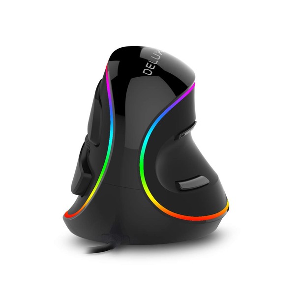 DeLUX Ergonomic Mouse, Wired Large RGB Vertical Mouse with 6