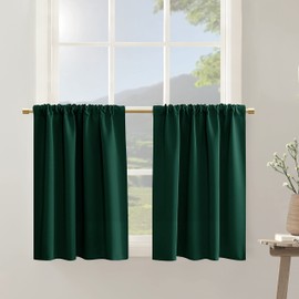 Hunter Green Curtains for Bathroom Bedroom Windows,2 Panels Dark Green Thermal Insulated Sun Blocking Short Room Darkening Blinds & Shades for Kitchen Window Coverings,30 Inch Length