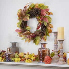 Northlight Leaves and Berries Twig Artificial Thanksgiving Wreath - 26-Inch, Unlit