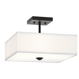 Kichler, Shailene 14" 3 Light Square Semi Flush with Satin Etched White Diffuser and White Microfiber Shade in Black, 43691BK