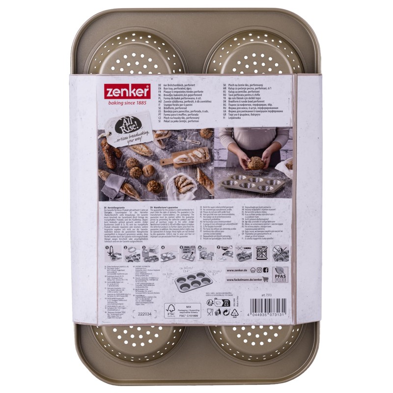 Zenker 6er Brötchenblech – Perforierte Backform für knusprige Brötchen –