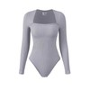 OQQ Women's Bodysuits Sexy Ribbed Square Neck Long Sleeve Tummy