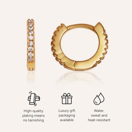 Abbott Lyon Crystal Huggie Hoop Earrings | 18k Gold Plated Sterling Silver Stacking Hoops for Women | 13mm