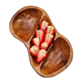 Darthome Teak Root Antipasti Platter Hand Carved Rustic Wood Oval 3 Section Serving Bowl