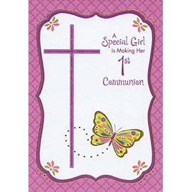 Designer Greetings Cross and Butterfly 1st / First Communion Card for Girl