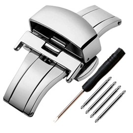 Vellsar Watch Band Deployment Clasp, Butterfly Deployant Clasp Watch Buckle Replacement for Leather Watch Band (20mm, Silver)