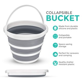 Hillington ® Collapsible Bucket – Large 10L Capacity Sturdy Folding Silicon Water Bucket with Comfortable Grip Handle – Neat and Tidy Space Saving Solution for your Garage Shed Home Bedroom