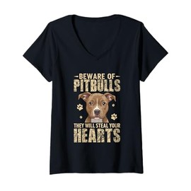 Womens Beware Of Pitbulls They Will Steal Your Hearts V-Neck T-Shirt