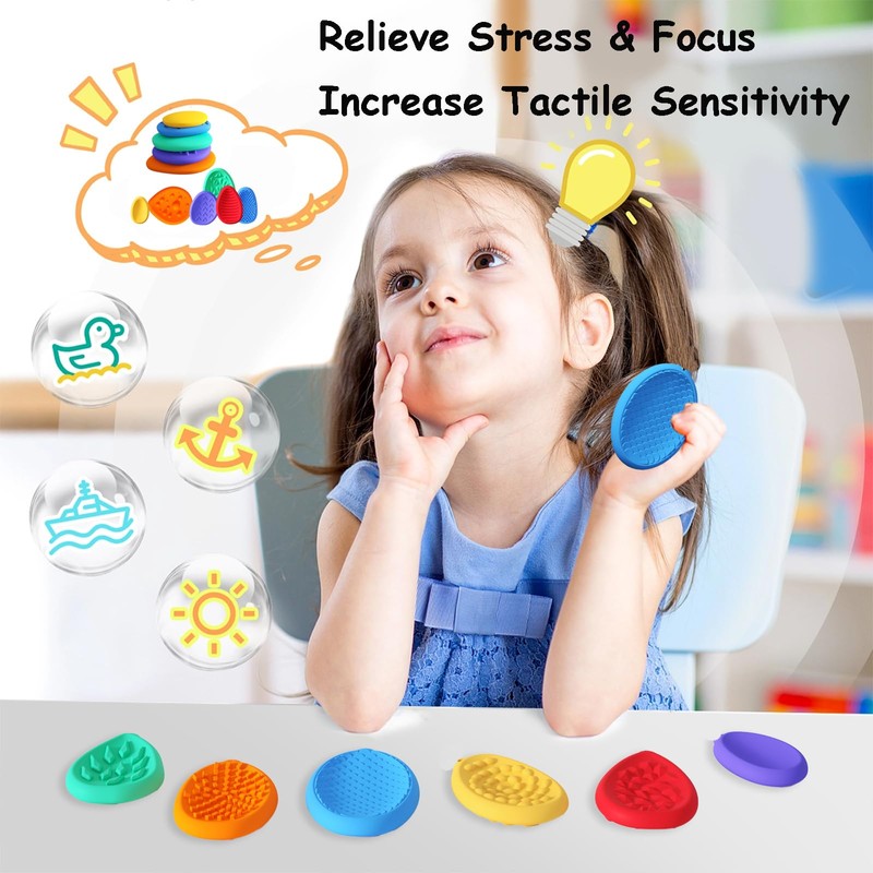 Aokeleilei Fidget Toys Sensory Stone for Kids 6 Pack Textured