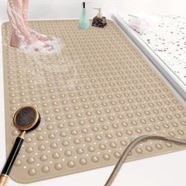 Mofonky Shower Mat Non Slip: 47.2 x 31.5 Inch Extra Large TPE Shower Mats for Inside Shower - Anti Slip Shower Stall Matt with Drain Hole and Suction Cups for Elderly
