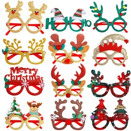AQXONG Christmas Glasses, 12 Pieces Glasses for Christmas Party, Christmas Photo Props, Creative Christmas Decorations, Suitable for Children, Teenagers, Adults and Elderly People
