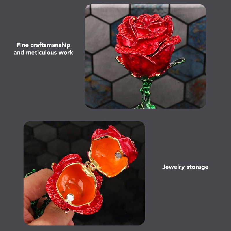 Jewelry Box Rose Shaped Rhinestone Delicate Retro Ring Earring Storage