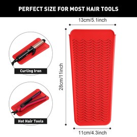 Alisador De Cabello Alfombrilla De Silicona, 28 * 13 CM Rizador Funda De Silicona, Tapete Termico Para Planchas De Cabello, Tapete Resistente Al Calor Antideslizante de Viaje (Rojo)