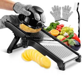 MASTERTOP Mandoline Slicer Adjustable Stainless Steel Food Slicer for Kitchen Vegetable Onion Potato Fruit French Fry Cutter Potato Chip Julienne Slicers with Cut Resistant Gloves