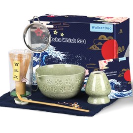 WuikerDuo Premium Matcha Set with Matcha Whisk & Bowl - 7-Piece Complete Set for Traditional Matcha Preparation, Latte & Desserts, Stylish Gift Set for Tea Lovers