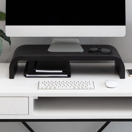 Anji Mountain Wood Monitor Stand Riser Desk Desktop Organizer Table for Home, Office Workspace, Laptop Riser, Ergonomic Design Stand for Gaming Setup, Black