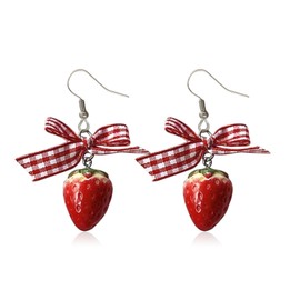 Strawberry Earrings Red Shortcake Bow Dangle Earrings for Women Fruit Drop Cute Jewelry Unique Fun Gifts for Women