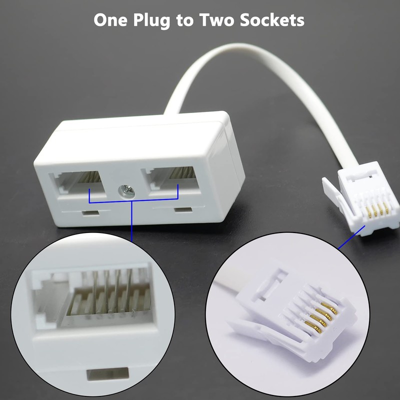 Casoter Double Telephone Socket Adapter, 1 BT Plug to Two