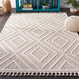 SAFAVIEH Global Collection Area Rug - 8' x 10', Light Beige & Brown, Design, Non-Shedding & Easy Care, Indoor/Outdoor & Washable-Ideal for Patio, Backyard, Mudroom (GLB218B)