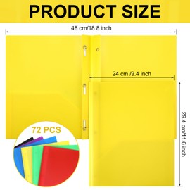 Cholemy 72 Packs Pocket Folders with Prongs Heavy Duty Plastic Folder with Business Card Slot 3 Prong Fasteners for School Office(Stylish)